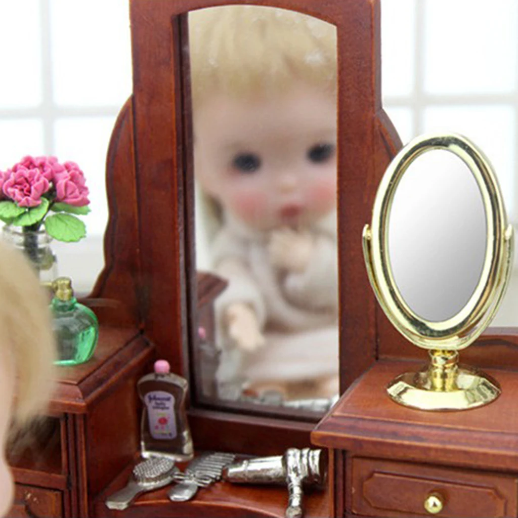 

1:6 Miniature Oval Mirror Golden Framed Dollhouse Decoration Accessories