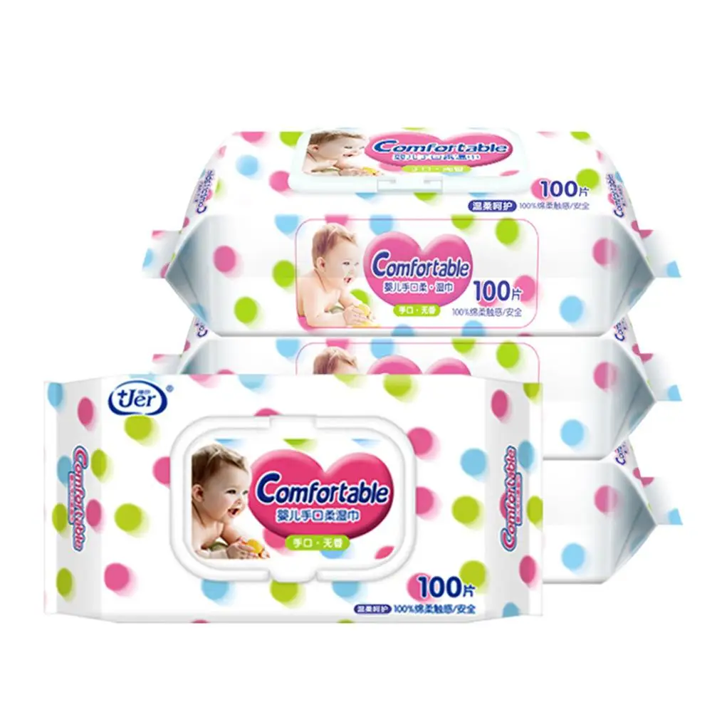 

100pcs/pack Non-Alcoholic Wet Wipes Unscented Baby Hands Cleaning Wipes with Lid Soft Wet Tissues Useful Accessorie