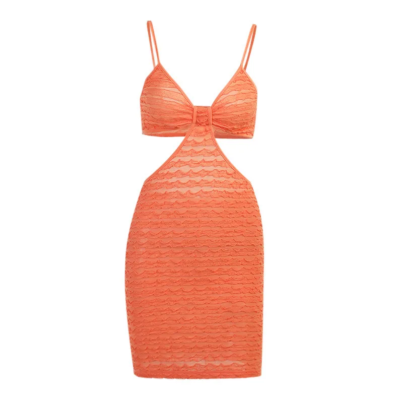 

Sexy Backless Cut Out Wrap Chest Knit Bodycon Dress Women 2021 Summer Fashion Spaghetti Starp Solid Mini Dresses Party Clubwear