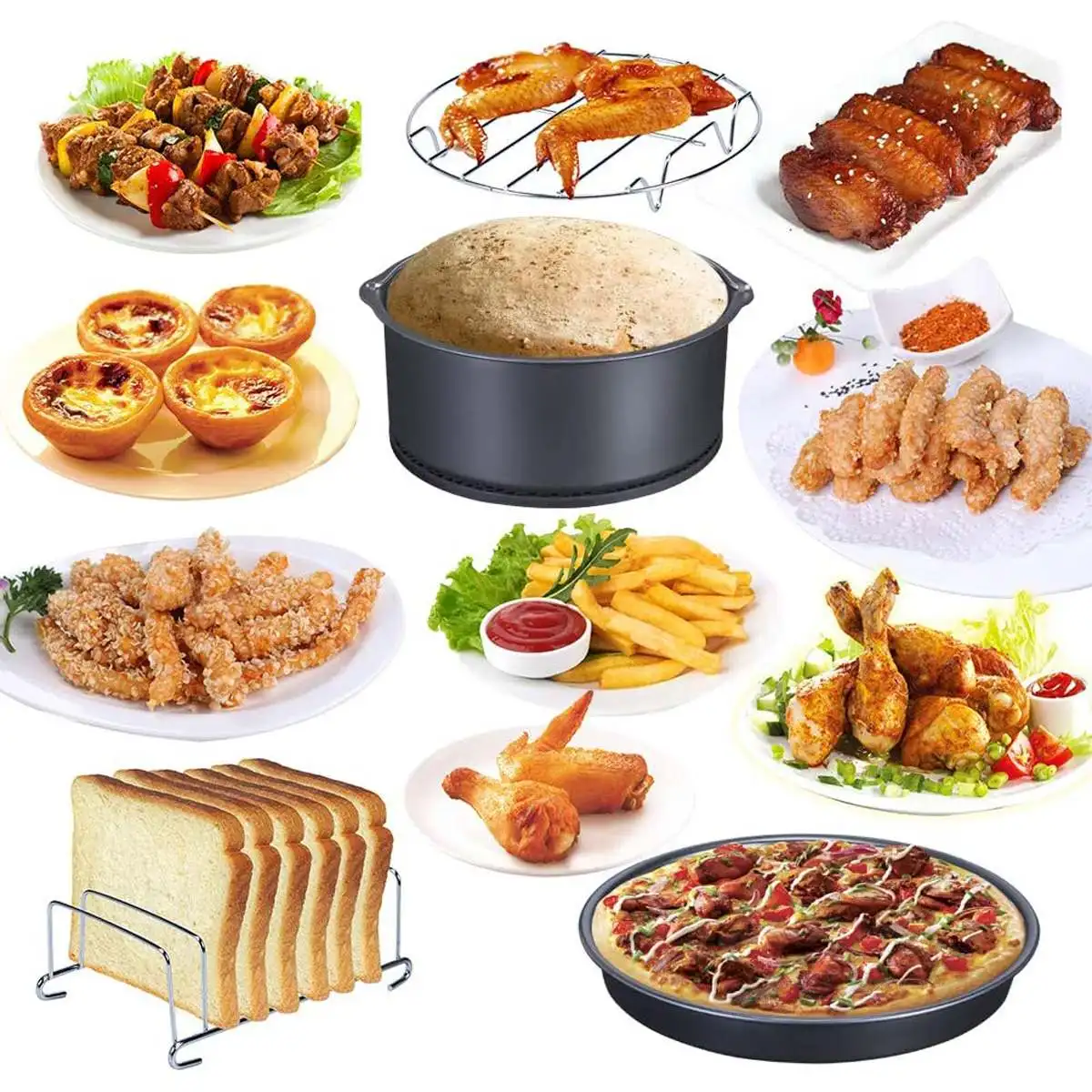 

14pcs Air Fryer Accessories 8 Inch for XL Airfryers 5.3QT-5.8QT Baking Basket Pizza Plate Grill Pot Kitchen Cooking Tool
