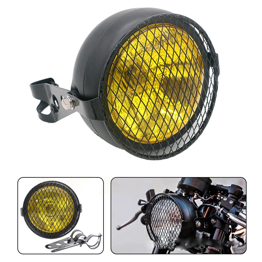 

6.5Inch 35-43mm Retro Motorcycle Headlight Grill Side Mount Cover with Bracket Motorcycle Side Mount Headlight Cover