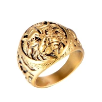 new mens retro lion head ring fashion punk style round animal jewelry domineering party ring accessories
