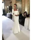 2021 Винтажные эластичные атласное длинное платье-Русалка Свадебные платья без рукавов с юбкой-развертки поезд с открытой спиной свадебное платье для женщин, платье