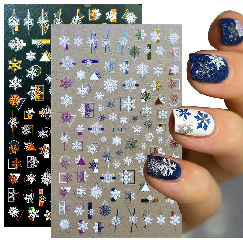 

Christmas SnowflakeGold 3D Nail Stickers Sparkly iridescent Silver Xmas Tree Elk Deer Transfer Sliders Winter Nails Accessories