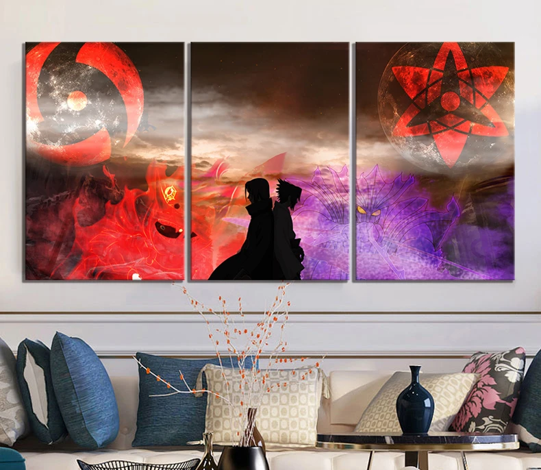 

3 Pieces Wall Art Home Decor HD Prints Sasuke Uchiha Naruto Modular Pictures Anime Posters Canvas Painting For Living Room Frame