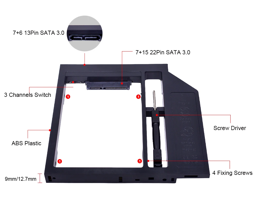 Универсальный Переходник CHIPAL для установки второго жесткого диска 12 7 мм 9 5 SATA 3 0 2