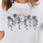 Женская футболка со скелетом, с рисунком подсолнуха, свободная, в готическом стиле