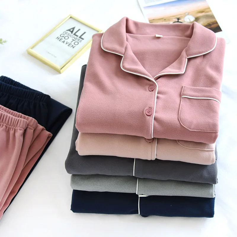 New Autumn Spring Women Velvet Warm Soft Pajamas Sets Pink Red Fashion Pajama Long Sleeve Pyjamas Sets Men Sleepwear Night