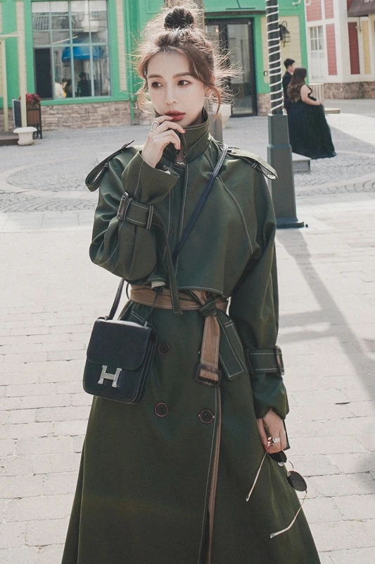 

European High fashion streetwear faux leather women Jacket slim Gothic long Pu leather trench coat