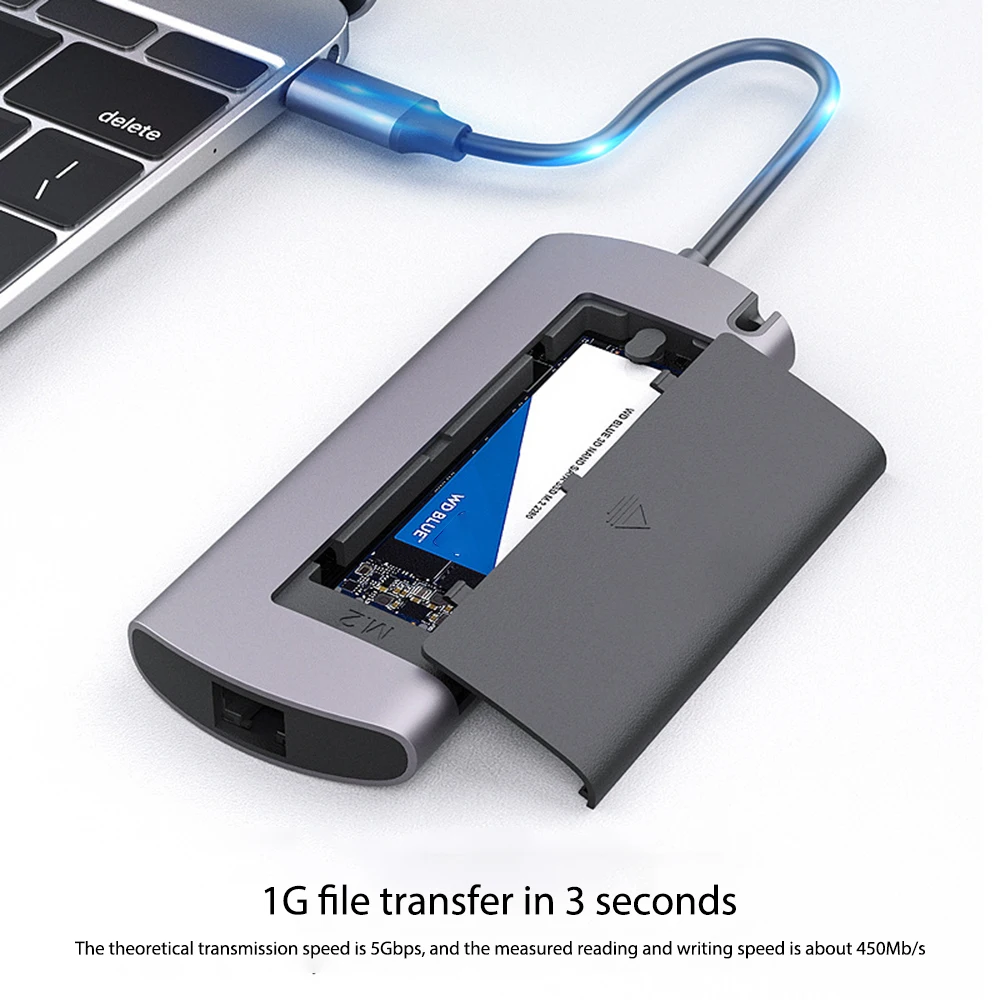 

6 in 1M.2 NGFF HDD Enclosure Portable Dual USB 3.0 M.2 SSD Docking Station PD Fast Charging Type-C Hub mobile storage dock