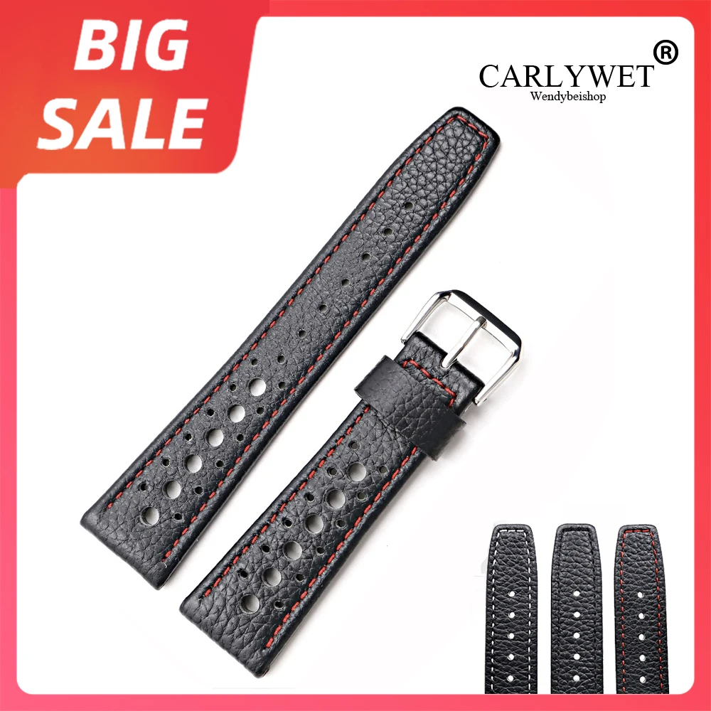 

CARLYWET 20 22mm TOP Luxury Real Calf Leather Handmade White Stitches Wrist Watch Band Strap Belt For Rolex Omega IWC Tag Heuer