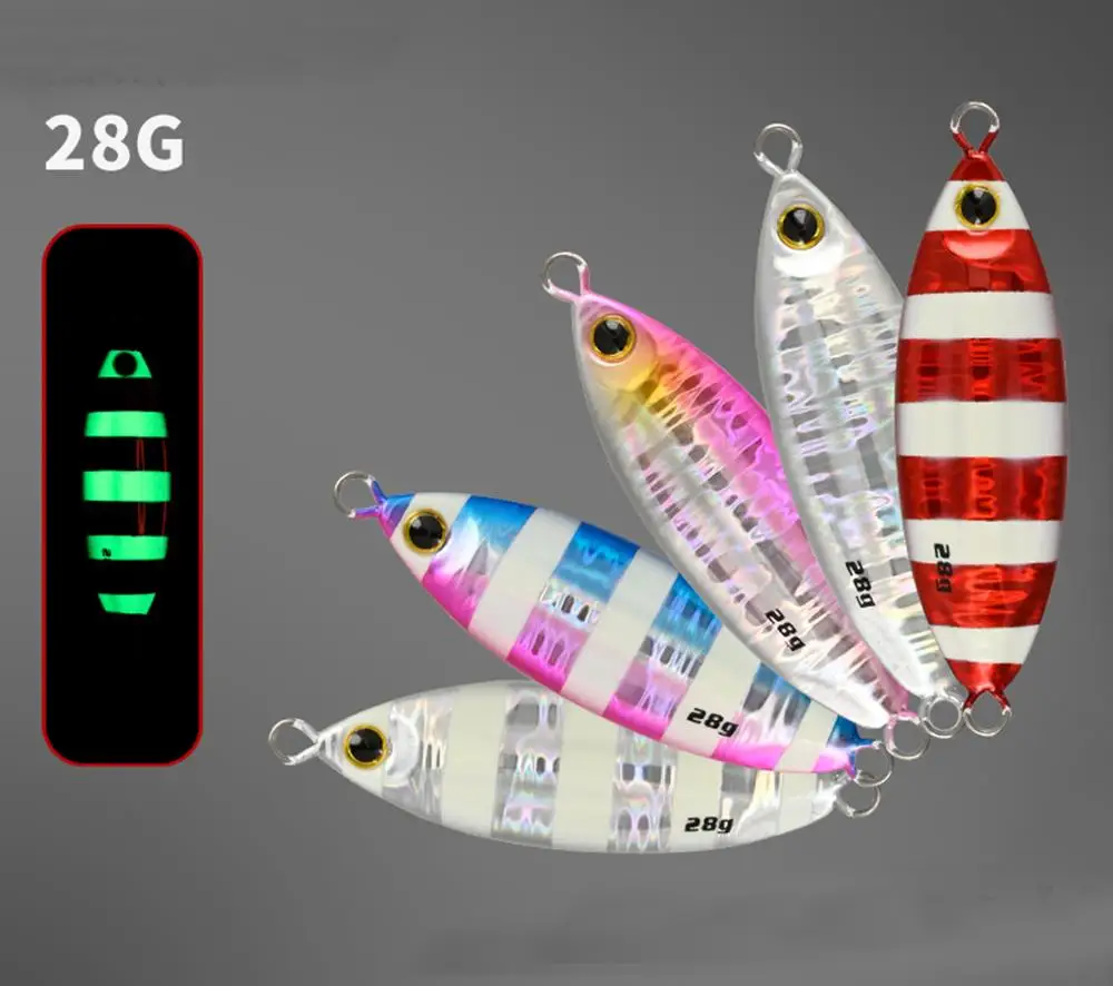 

5PCS Deep Sea Fishing Zebra Glow Jigging Slow Sinking Jig Hook Lure Jigbait Spoon Baits 28G