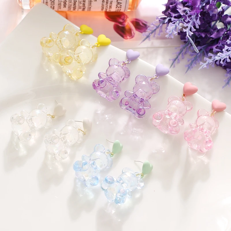 

FAMSHIN New Fashion Resin Gummy Bear Dangle Earrings For Women Girl Cartoon Animal Bear Drop Earrings Creative Cute Jewelry Gift