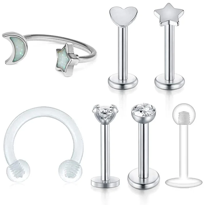 Хрящ трагус Earrings 16G из нержавеющей стали губная серьга с внутренней резьбой Монро