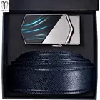 Мужские ремни в коробке, синий темно-синий пояс из коровьей кожи, автоматическая пряжка, храповик пояс для мужчин, платье, джинсы, свадебный бизнес подарок