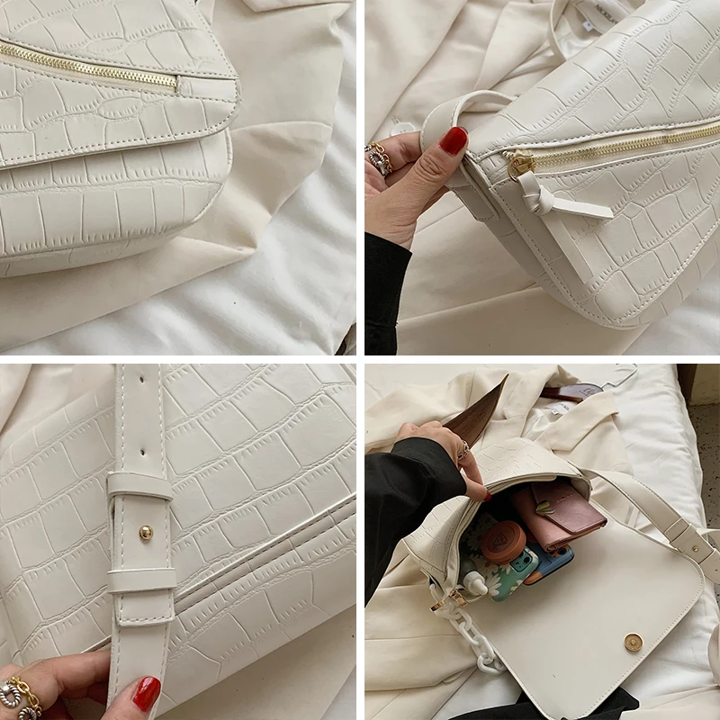 

JIEROTYX Fashion Leather Chic Women Shoulder Bags 2020 New Designer Zipper Decoration Tote Bag Female Shoulder Bags Sac Main