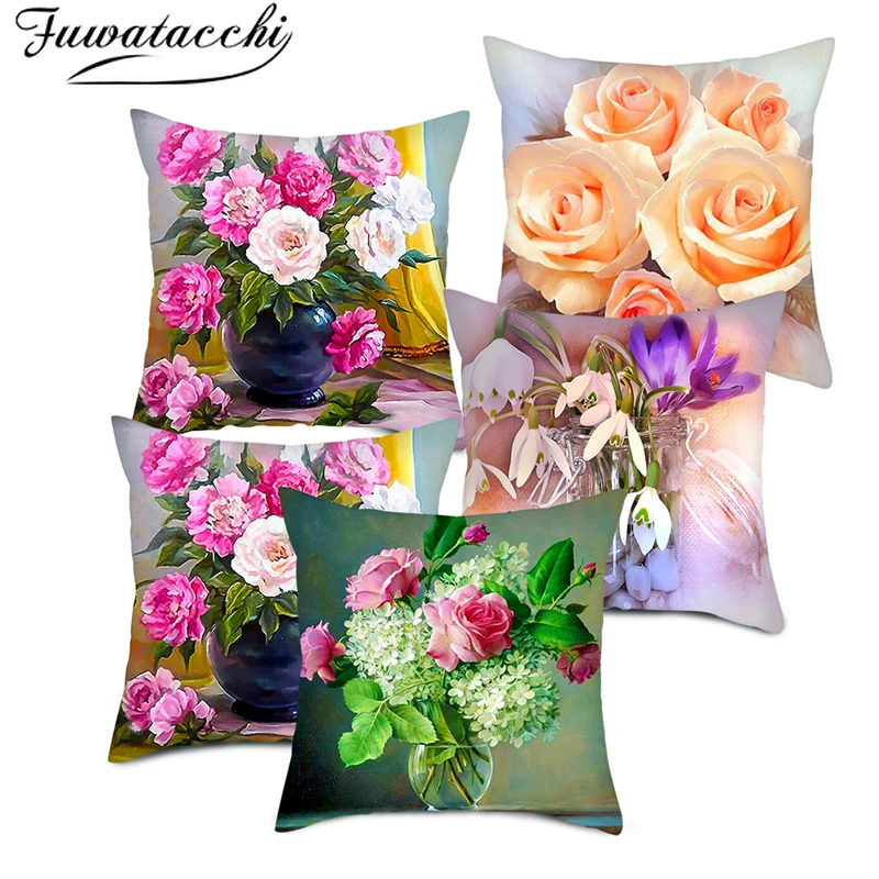 Чехол для подушки Fuwatacchi с изображением шампанского и розы двухсторонняя