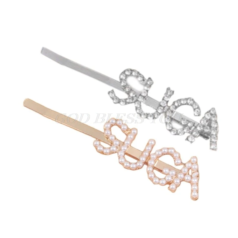 D Женские металлические буквы Bobby Pins Kpop имя членов имитация жемчужины, горный хрусталь для волос зажим для поддержки болельщиков декоративные заколки - Цвет: D