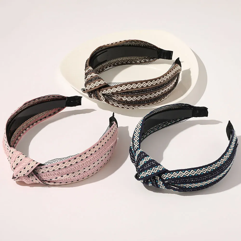 

Women Printed Knotted Hairbands Vintage Simple Headband Female Elastic Hairband Handmade Headdress Ponytail Hair Accessories