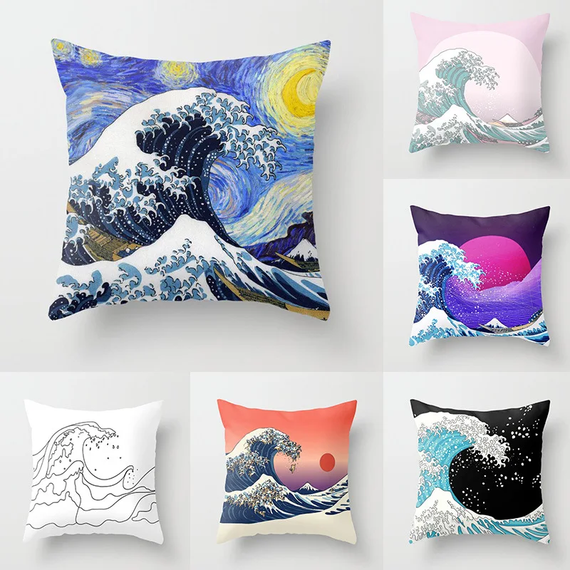 

Different Version of Great Wave Throw Pillow Case Van Gogh Starry Night Cushion Covers for Home Sofa Chair Decorative Pillowcase