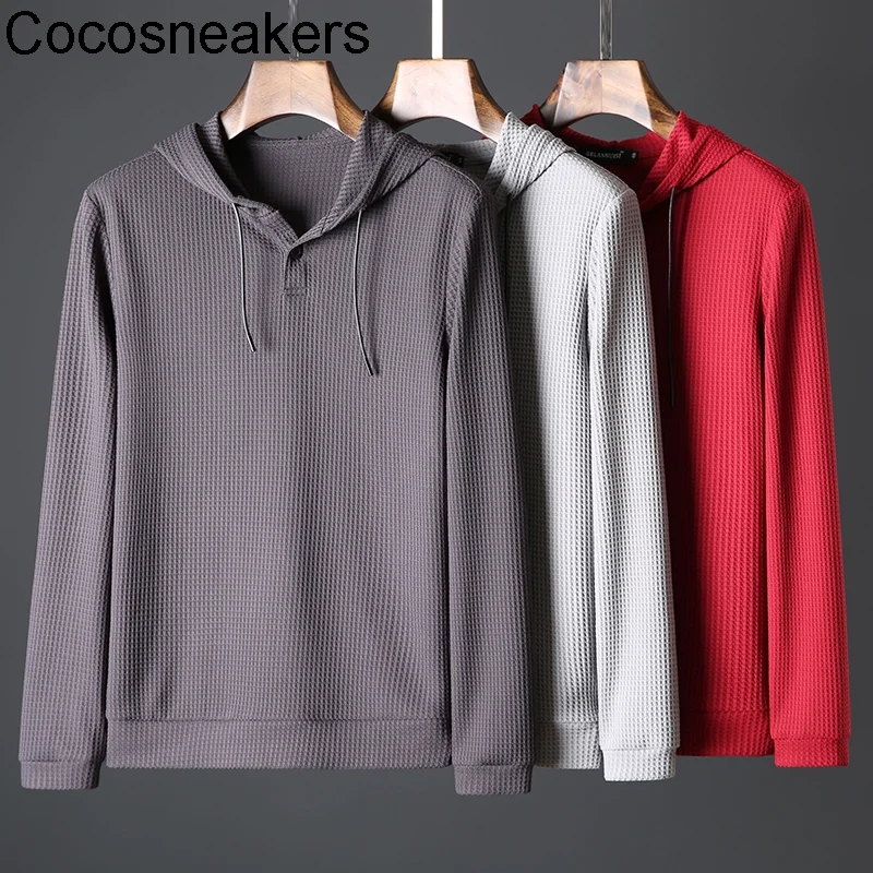 

New 2021 autumn new base T-shirt comfortable texture waffle jacquard fabric versatile men's hooded long sleeve sweater