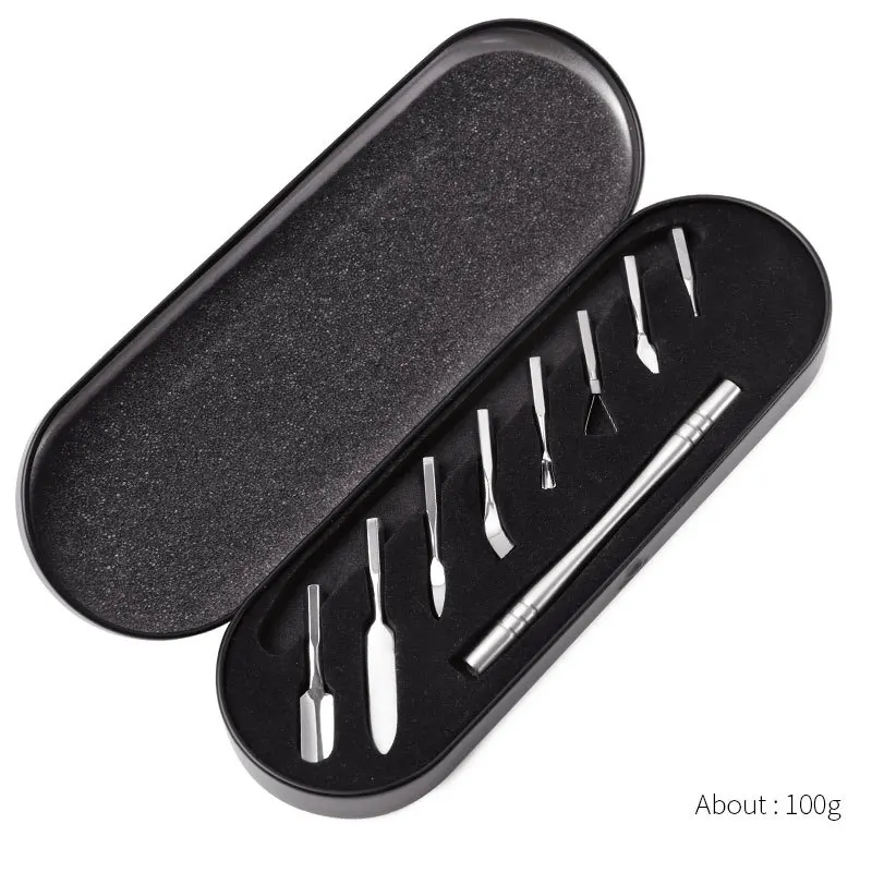 

Eight-in-one Stainless Steel Cuticle Remover Double Sided Finger Dead Skin Push Nail Cuticle Pusher Manicure Nail Care Tool Set