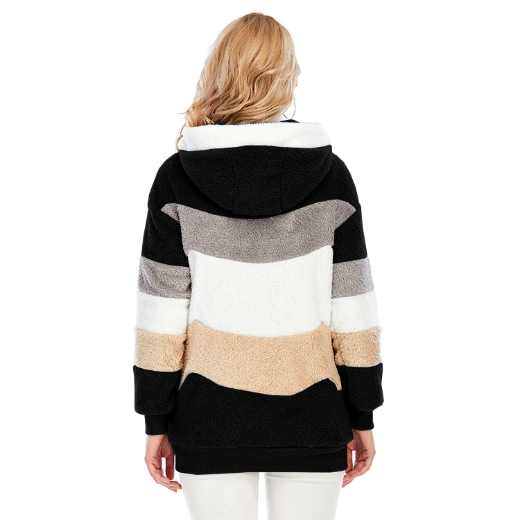 

Winter Women Thick Warm Coat Casual Stitching Plaid Ladies Clothes Hooded Zipper Jacket Loose Long Sleeve Outwear Tops Female