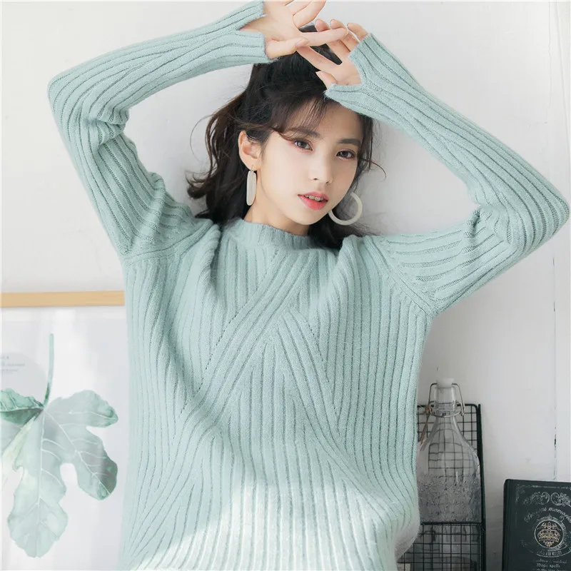

Women's new autumn and winter warm slim long-sleeved sweater gray