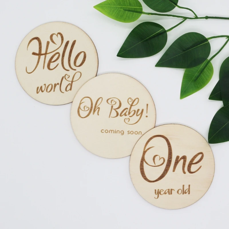 

1 Set Baby Milestone Card Wooden Newborn Monthly Commemorative Card Newborn Birth Month Photography Props