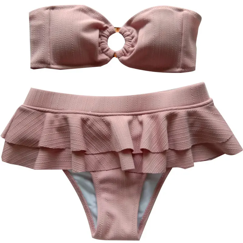 

High Waist Swimsuit Cute Ruffle Strapless Bathing Suits 2 Piece Bikini Set Sexy Swimsuit New Women's Split Bikini Fashion Girls