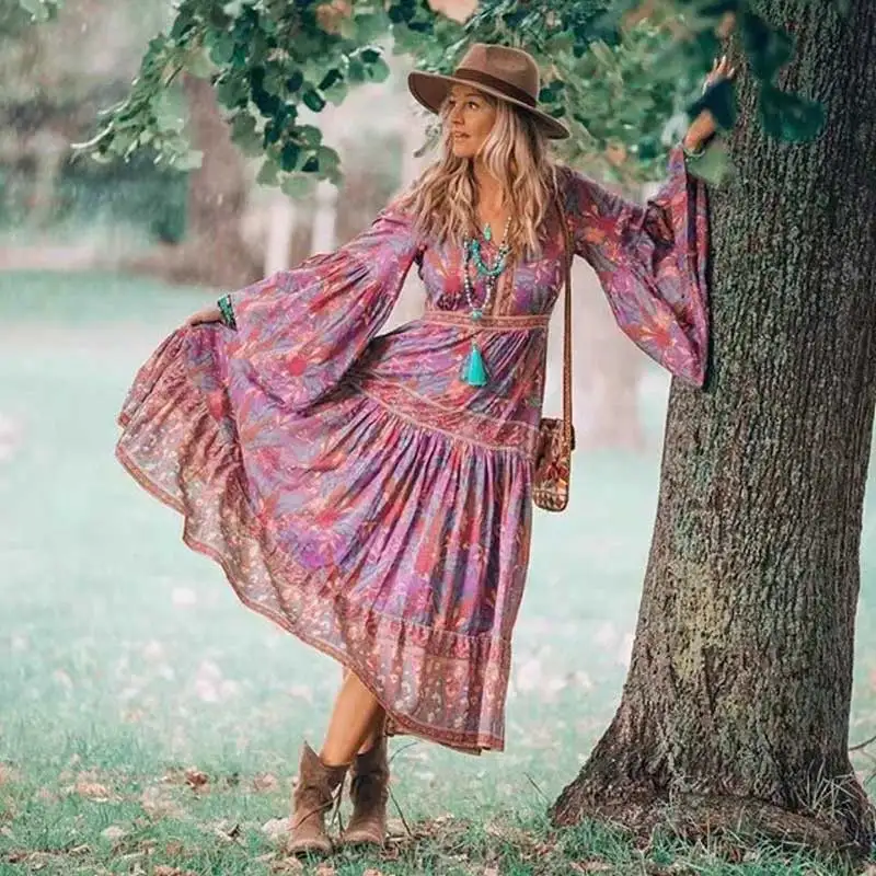 Женское длинное платье с цветочным принтом BOHO INSPIRED повседневное летнее длинным