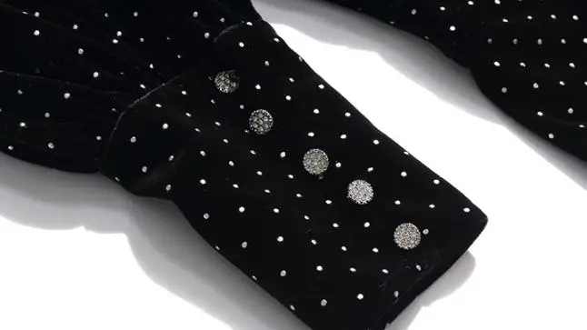 

2020 Winter Fall Fashion Womens V Neck Rhinestone Black Polka Dot Velvet Blouse Top Shirt , Womans Slim Velour Blouses and Tops