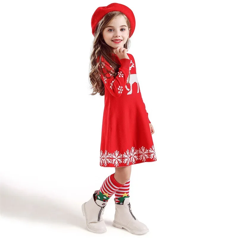 Girls Cardigan Christmas Sweater Dress Kids Thick Winter Dresses Toddler Jumper Pullover owns Pull Noel Enfant Fille Kersttrui | Детская