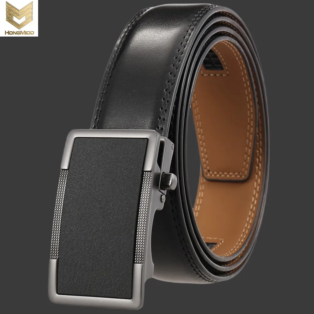 Men's Good Leather Belt Business Formal Real Cowhide Leather Ratchet High Quality Metal Automatic Buckle