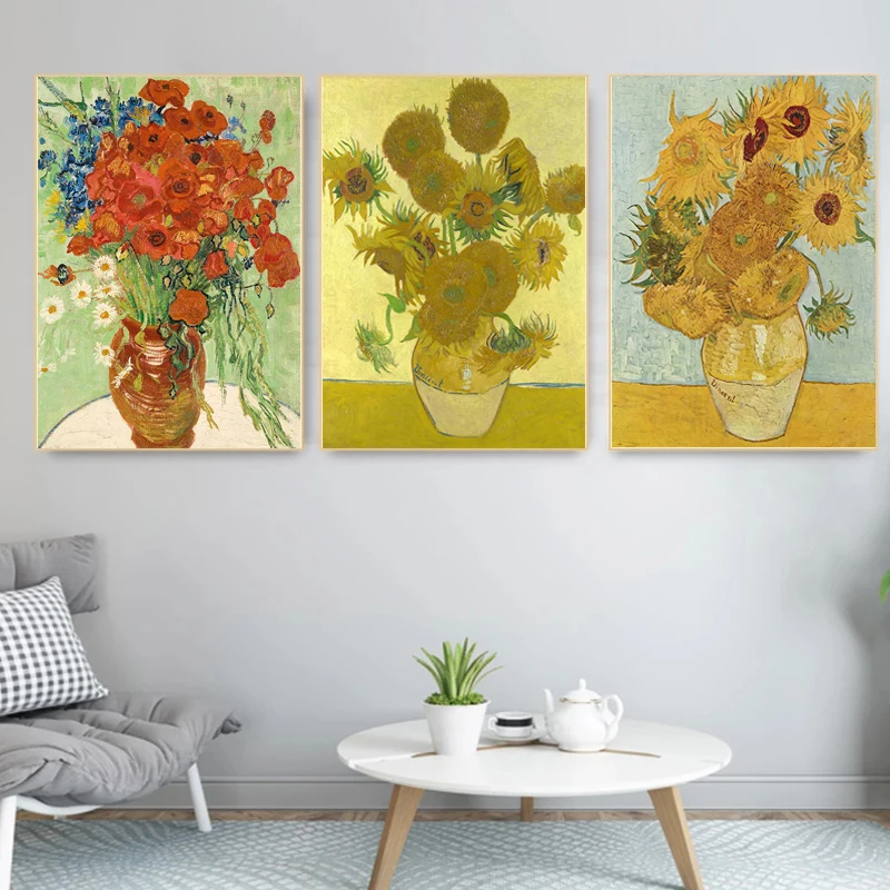 Абстрактная известная картина Ван Гога с изображением подсолнуха плакат и