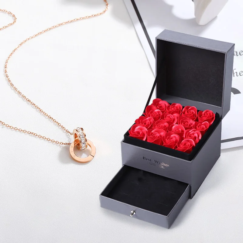 

JIAN Round Double Circle Pendant Necklace Rose Gold Crystal Chain Chokers for Women Fashion Jewelry Birthday Gift for Girlfriend