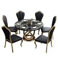 Modern Chinese style dining table set marble top metal round table with beautiful chairs for dining room kitchen
