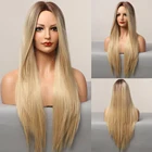 Длинные шелковые прямые парики ALAN EATON с эффектом омбре, коричневые, светлые, золотые синтетические парики для женщин, термостойкие натуральные парики средней длины
