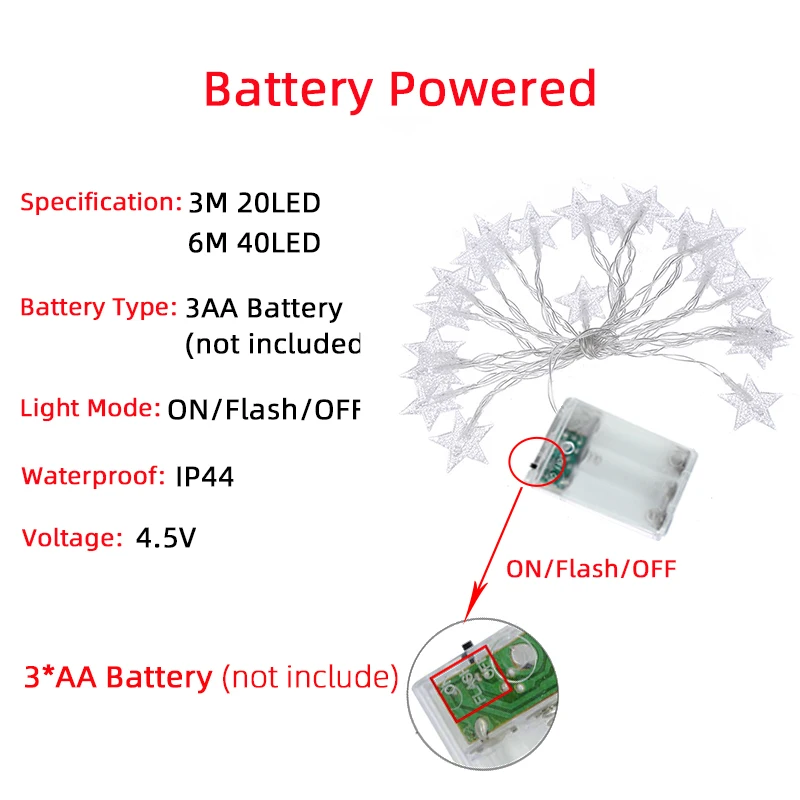 3M 6M 4 5 V светодиодные рождественские гирлянды звезда огни на открытом