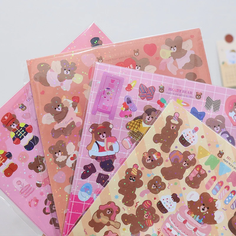 

1 Sheets Cartoon Laser Bear Glittering Stickers DIY Scrapbooking Diary Photo Album Junk Journal Stationery Decoration Stickers
