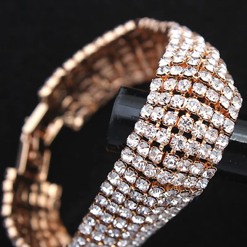 

Luxury wide Crystal bracelet Bracelets For Women Stretch Rhinestone Bridal Bangle Wedding pulseras mujer moda 2020