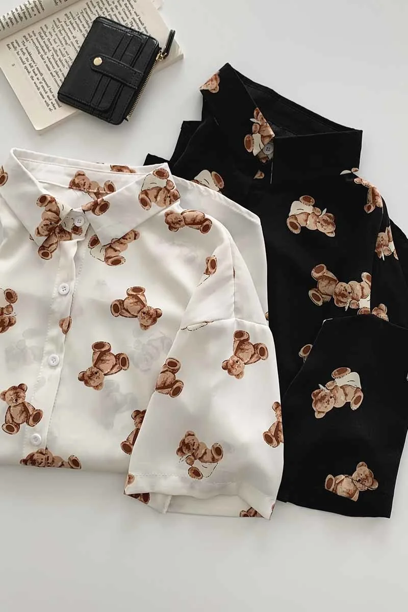 

Bear Pirnt Short Sleeve Shirt Women's Casual And Loose New Design In Summer