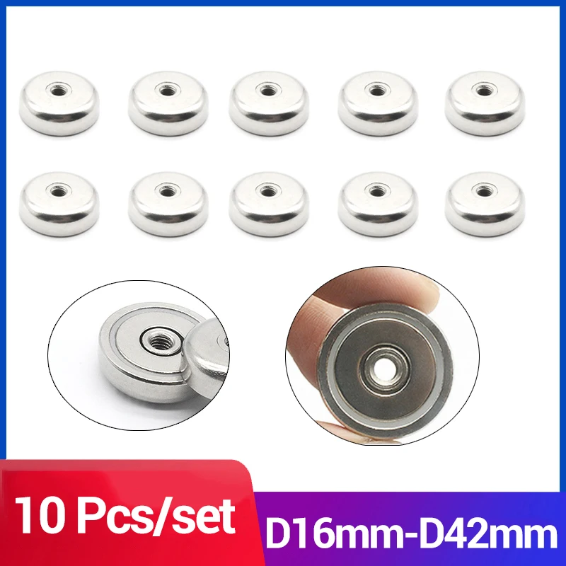 10 Pcs Neodymium Shallow Pot Magnets With Internal Thread Hole Flat Threaded Pot Magnet D16mm-D42mm Magnet Materials Neodymium