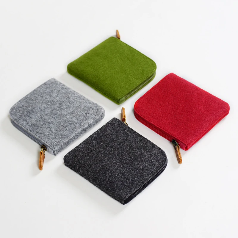 

70PCS / LOT Women Felt Purse Coin Storage Bag Zipper Square Pure Colors Coin Wallet