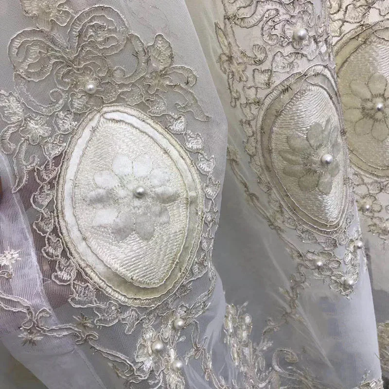 European Luxury Embroidered Pearl Tulle for Living Room Window Bedroom Drapes Silver Sheer Voile Valance Fabric ZH034&ampC | Дом и сад