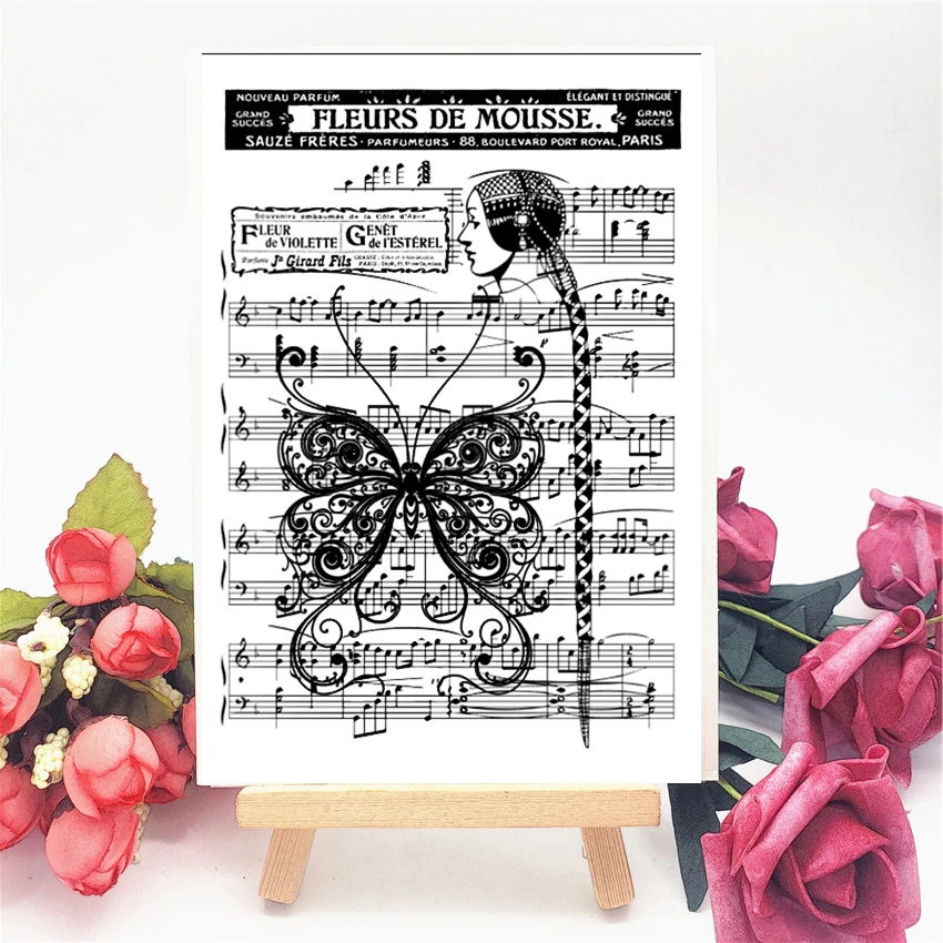 11x16 см бант Бабочка Музыка Прозрачный печать прозрачные наклейки силиконовый