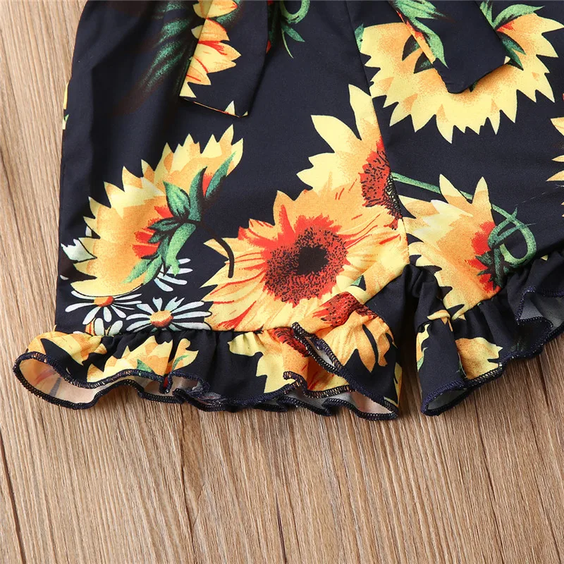 

6M-5Y Toddler Infant Kids Girls Summer Sleeveleess Ruffle Sunflower Sling Bow One-piece Jumpsuit Romper Baby Clothes Outfits