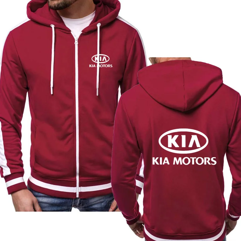 

Spring Autumn Men's Sweatshirt KIA Car Logo Printing Casual Color Matching Men's Jacket High Quality Cotton Men's Zip Hoodie