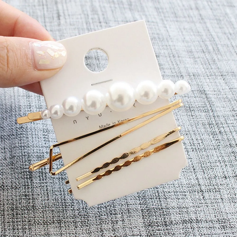 

1SET Minimalist Metal Geometric Gold Hairpin Hair Accessories Imitiation Pearl Hair Clips for Women Girls Hair Jewelry Headwear