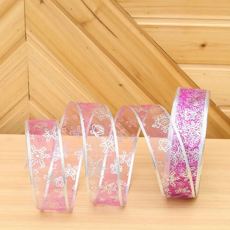 

50M Christmas Ribbon decoration bow gold Christmas Tree Pendant DIY wedding Gift wrapping props bronzing ribbon party